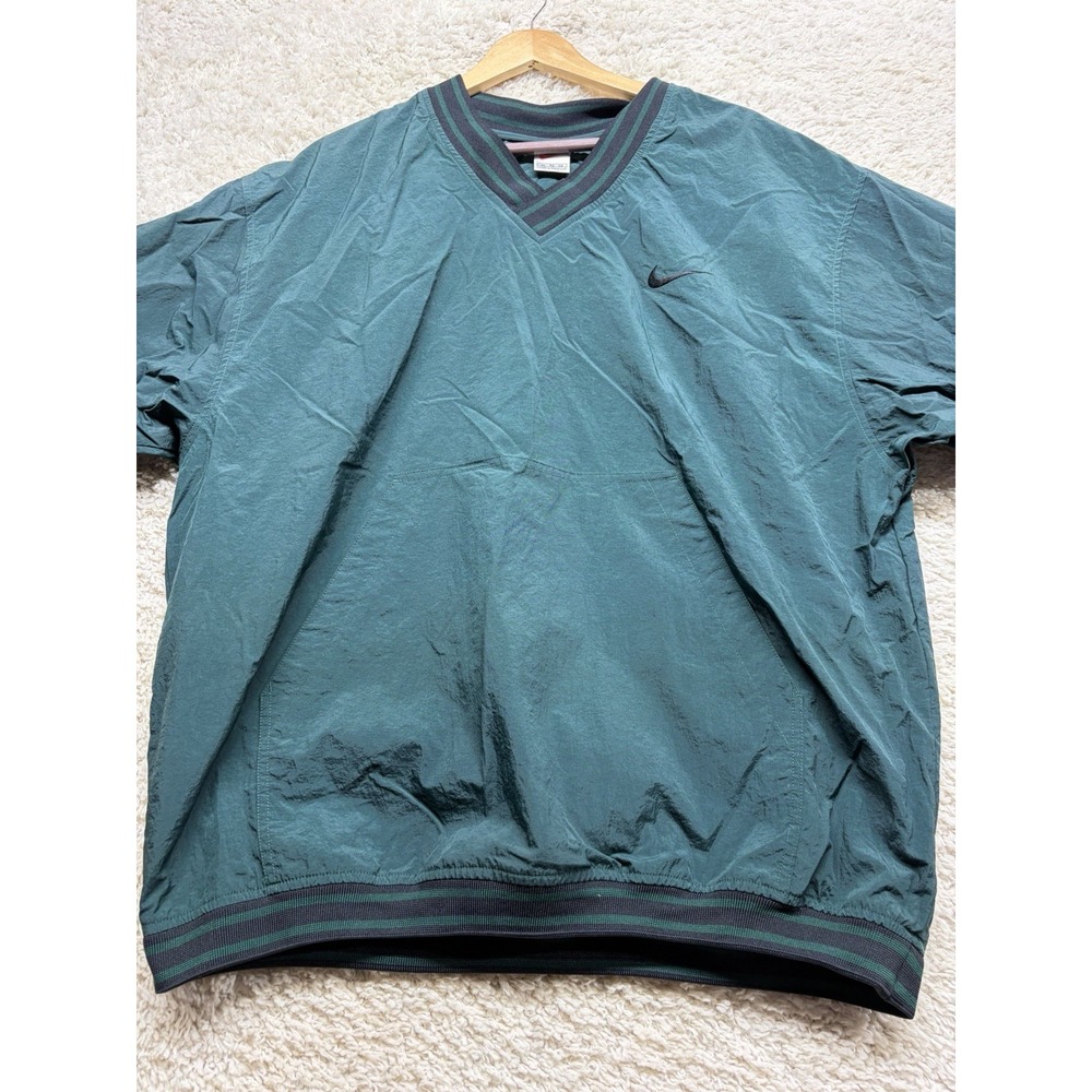 Vintage 90s NIKE Swoosh Windbreaker V Neck Pullover Mens XL Green